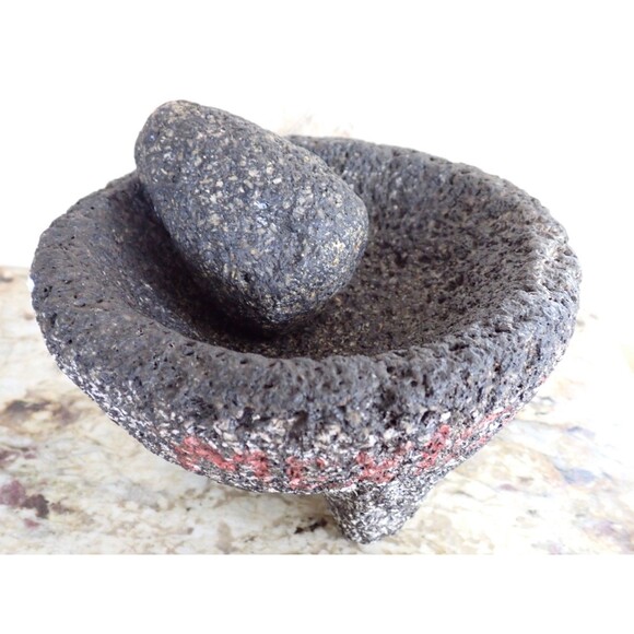 Authentic MOLCAJETE Mexico Basalt Mortar & Pestle 7" dia Volcanic Lava Stone - Picture 13 of 16